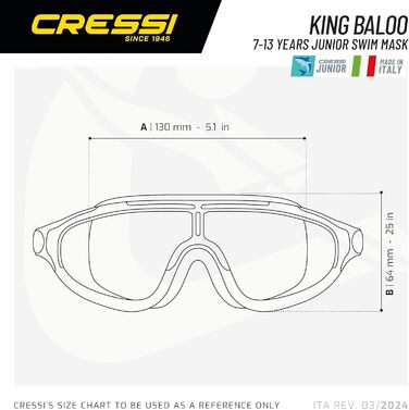 Маска для плавання та снорклінгу Cressi Baloo King для дітей (7-15 років), блакитно-біла, з антизапітним склом, захист від UV