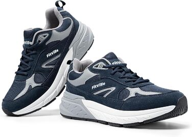 Кросівки FitVille для чоловіків: широкі бігові кросівки, спортивне взуття, неслизькі, дихаючі, для бігу по вулицях, outdoor, для джогінгу, фітнесу, зручні для широкої стопи (42.5 EU X-Wide, темно-синій з сірим)