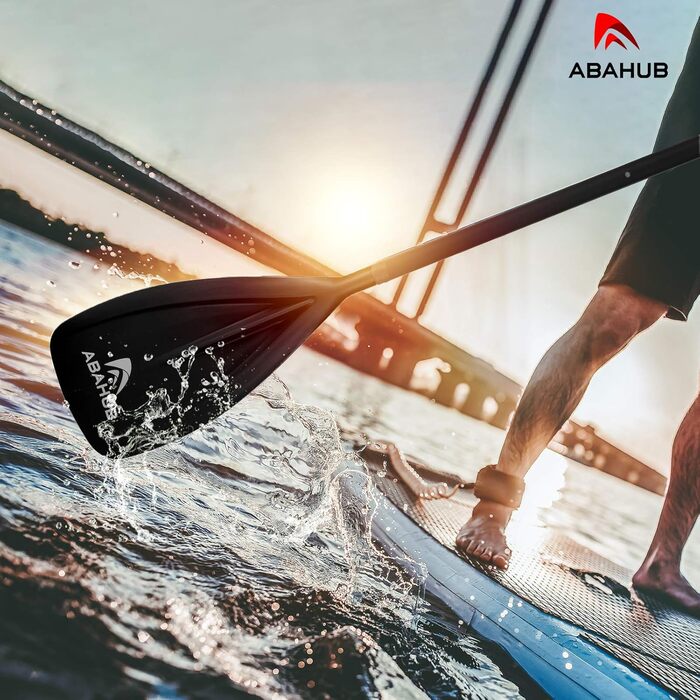 Abahub SUP весло телескопічне 3-х секційне 173-213см з алюмінію з покриттям PU для SUP дошки, серфінгу, каякінгу, човнів. Лопаті з пластику та нейлону, кольори: чорний/синій/зелений/помаранчевий/жовтий/блакитний.
