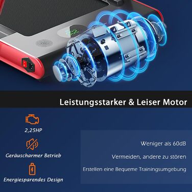 Бігова доріжка COSTWAY 2 в 1, складана, 2,25 к.с., з APP, Bluetooth, дистанційним керуванням, швидкість 1-12 км/год, для дому, червона