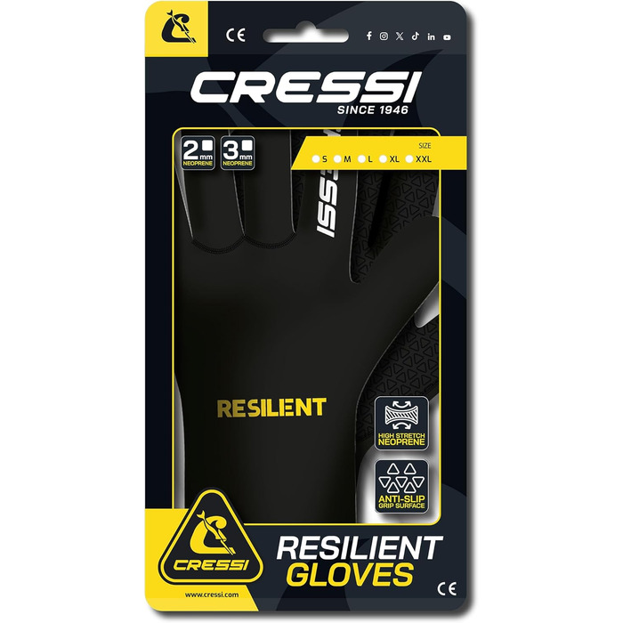 Рукавички для дайвінгу Cressi Resilient - унісекс, чорні, 3 мм, XL
