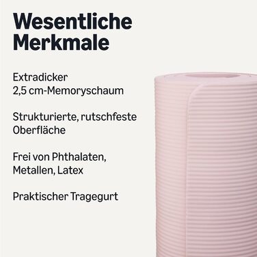 Килимок для йоги та фітнесу Amazon Basics 1 дюйм (30.5 см) з ремінком для перенесення (рожевий)