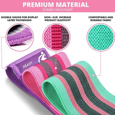 Еластичні гумки для фітнесу, набір 6 шт. (3 гумки для сідниць, 3 петлеві гумки для ніг, сідниць, стегон) для занять у залі, вдома, пілатесу, йоги (зелений, рожевий, фіолетовий)