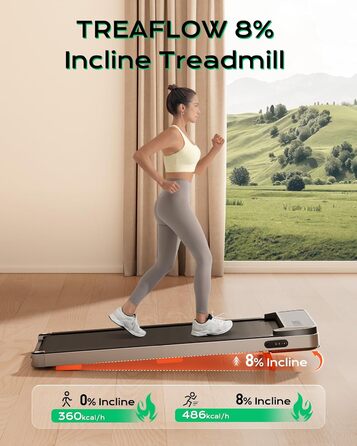 Біговий доріжка з нахилом для дому та офісу, 2.5 PS, портативна під стіл, вантажопідйомність 120 кг, з пультом ДУ, LED-дисплеєм (сріблястий)