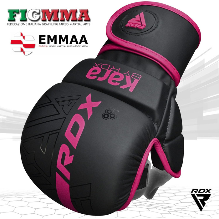 RDX MMA рукавички для бойових мистецтв, рожеві, XS-S, шкіра Maya Hide, для греплінгу, спарингу, муай тай, кікбоксингу, фріфайту та боксу