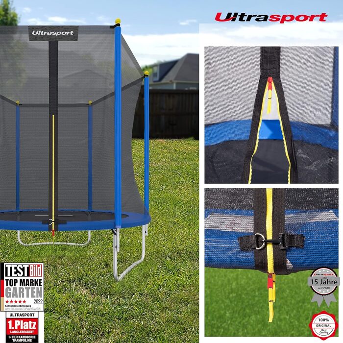 Батут Ultrasport Uni-Jump для дітей на відкритому повітрі Ø 140/183/244/305/366/460 см, до 150 кг. Комплект: сітка, захисний борт, монтажний набір. Можливе використання в приміщенні.