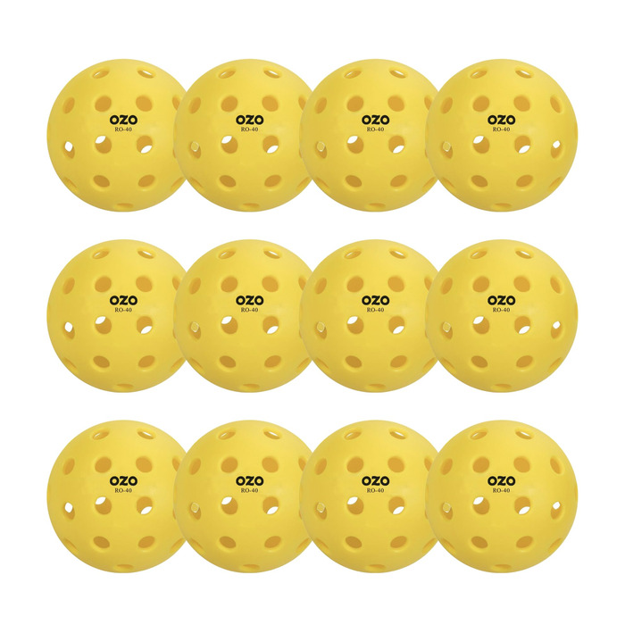 Набір для піклболу OZO: Outdoor м'ячі з 40 отворами (інжекційний жовтий, для вулиці, 12 шт.)