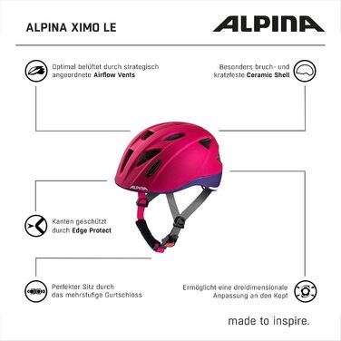 ALPINA XIMO L.E. – легкий дитячий велосипедний шолом із LED-підсвіткою, ударостійкий, безпечний