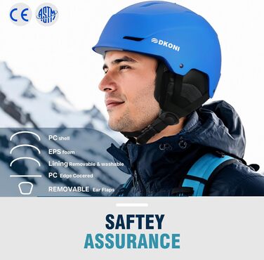 Шолом для сноуборду та гірських лиж для чоловіків, жінок та дітей, регульований розмір, 3-рівнева вентиляція, міцна PC-оболонка з EPS-піною, білий (синій, L: 58-62 см)