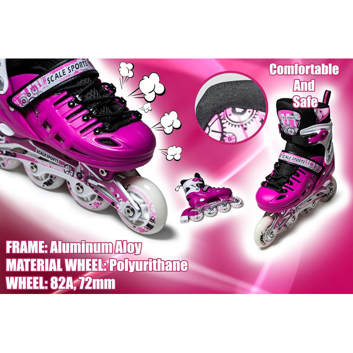 Регульовані ролики з підсвічуванням коліс для дітей та дорослих – ролери інлайн рожевого кольору L