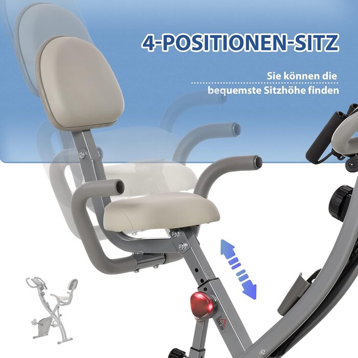 Велотренажер HOMCOM X-Bike 2-в-1, складаний, з LCD-дисплеєм, 8-рівневим магнітним опором і еспандерами, сталь, 105x48x118 см