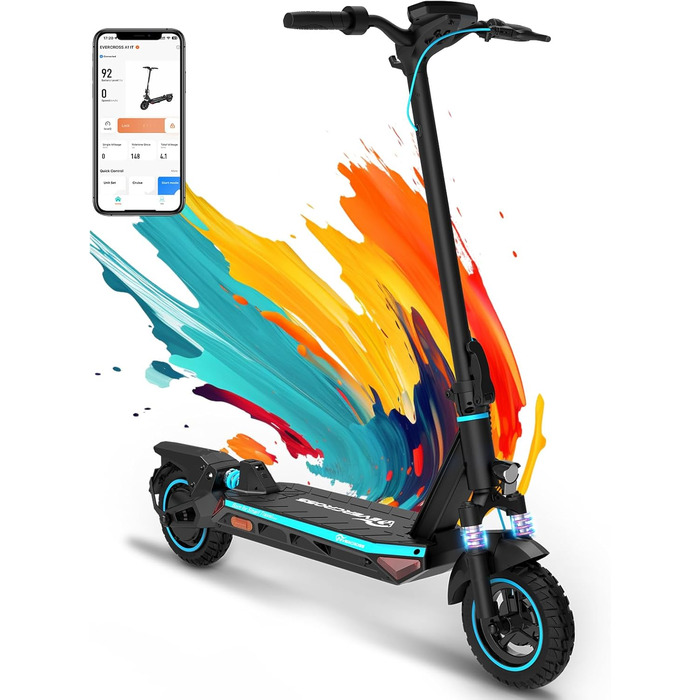 Електросамокат EVERCROSS A1 з дозволом для доріг, складаний оффроуд, 10'' вакуумні шини, акумулятор 15,3AH, запас ходу 55-70 км, мотор 500W, для дорослих, з додатком і LED-дисплеєм