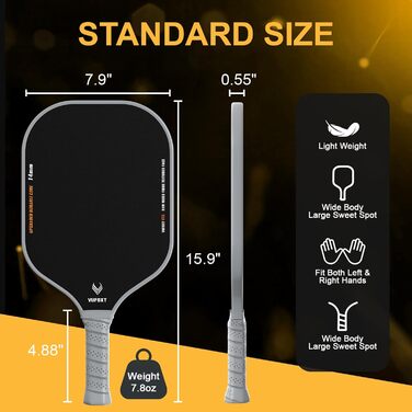 Набір для піклболу: 2 ракетки, м'ячики, стрічки, сумка та очисник. Легкі ракетки з покриттям з рохли та скловолокна, PP-ядро 14 мм, USAPA.