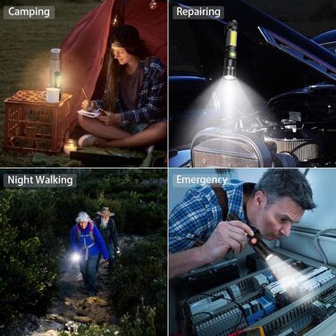 Набір ліхтариків Karrong LED (2 шт) — Потужний акумуляторний ліхтар 3000 Лм з магнітом, COB боковим світлом, зумом та USB-зарядкою, водонепроникний, для кемпінгу та авто, чорний