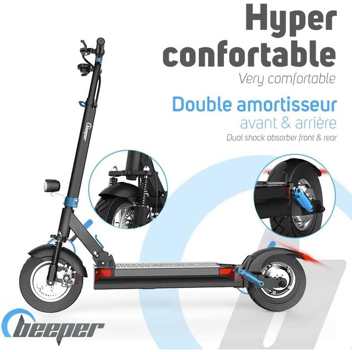 Електросамокат BEEPER Max з сигналізацією, 10 дюймів, 500 Вт, 48 В