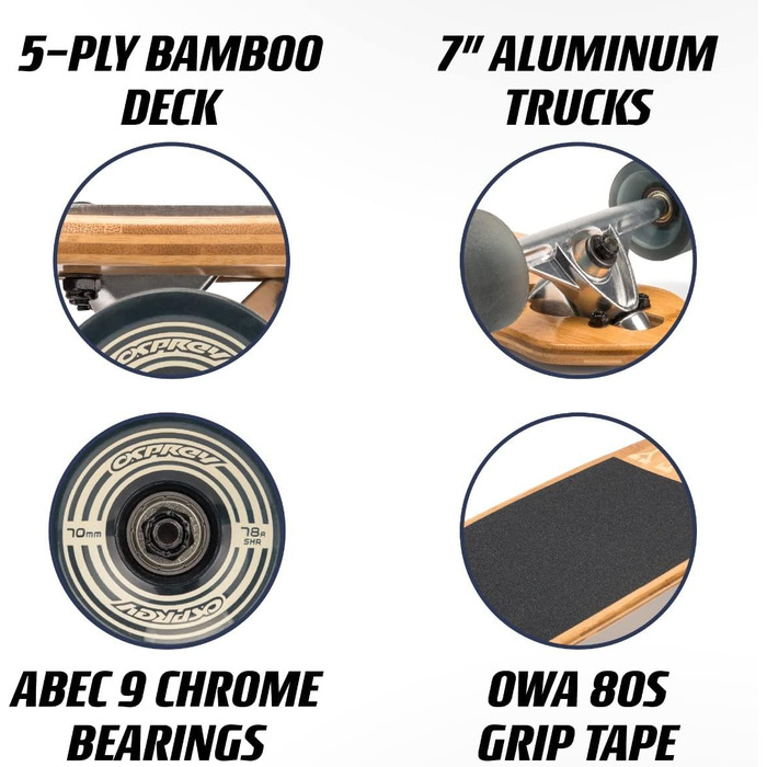 Скейборд Osprey Longboard 42'' з подвійною носовою частиною, 5-шаровий бамбук, для дітей, дорослих та новачків, дизайн 'Орел', різні кольори