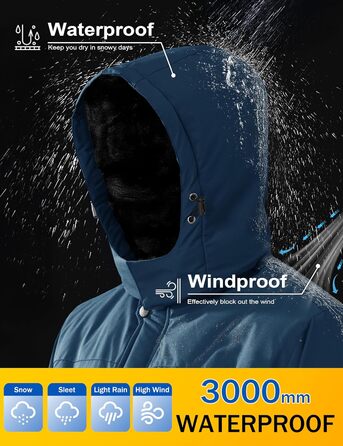 Чоловіча зимова куртка MAGCOMSEN: водонепроникна, тепла, з флісовою підкладкою, вітрозахисна, для активного відпочинку та походів, знімний капюшон, колір темно-синій