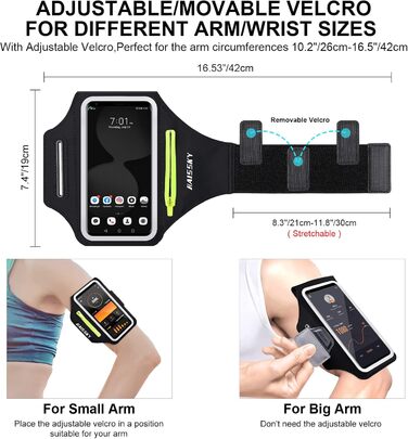 Спортивний браслет на руку для бігу з кишенькою для телефону та ключей, чорний. Сумісний з iPhone 17/16/15/14/13/12/11 Pro Max/Plus та іншими смартфонами до 6.9 дюймів