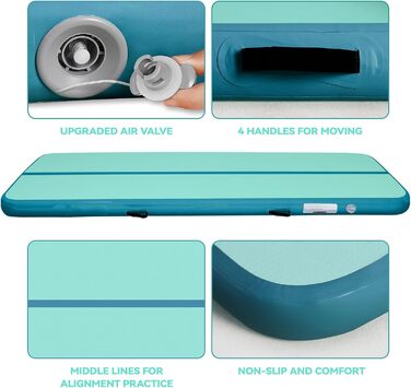 AirTrack мат з електричним насосом, 10-60 см заввишки, 2-5 м завдовжки. Килимок для гімнастики, йоги, кемпінгу, тренувань (зелений+синій, 300x100x10 см)