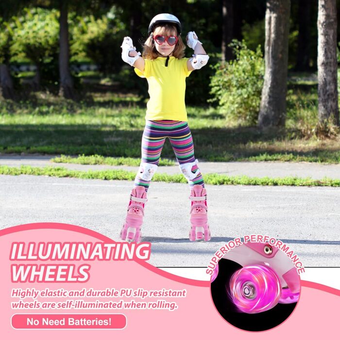 Дитячі ролики Kinder Quad для дівчаток та хлопчиків, 4 розміри, регульовані, для занять в приміщенні та на вулиці (M (34-37), Рожеві)