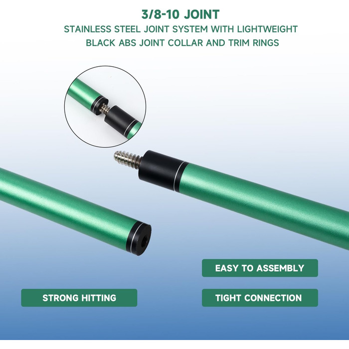 Більярдний кий для дорослих та дітей, Fiberglas-Graphit, 147.3 см, 2 частини, для дому та комерційного використання (матово-зелений, 595 г)