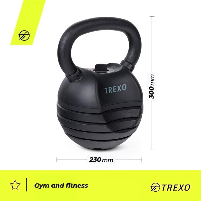 Регульована гиря TREXO з чавуну 4-14 кг, для кросфіту та фітнесу, чорна