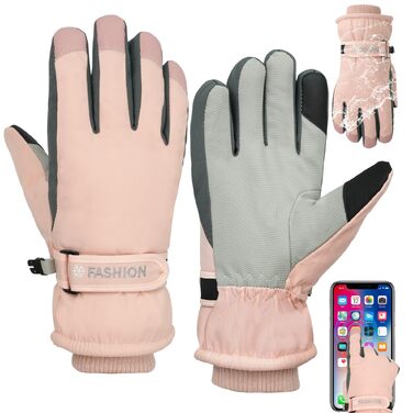 Зимові водонепроникні рукавички для жінок Touchscreen, теплі рукавички для катання на лижах, бігу, їзди верхи та походів (рожеві, роздільні пальці)