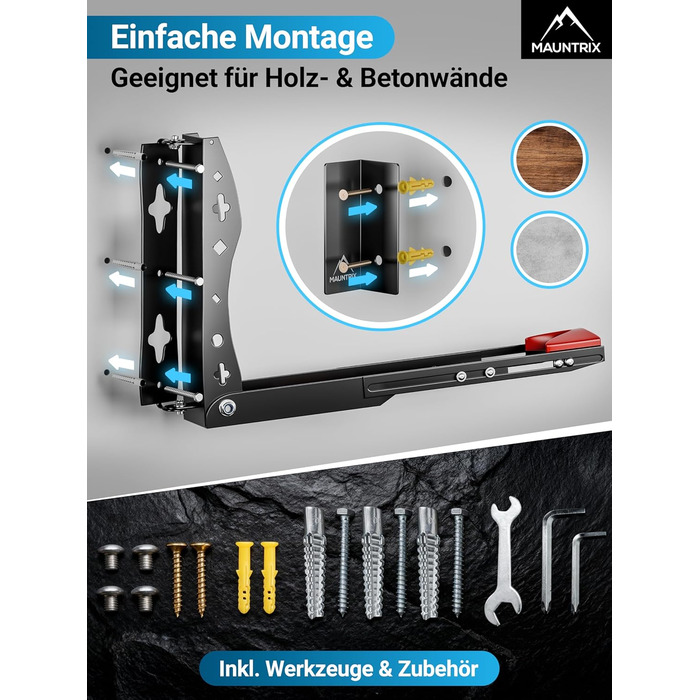 Настінна підставка для велосипеда Mauntrix | 16-29 дюймів | Сталева, до 35 кг | Економія місця | З монтажним комплектом