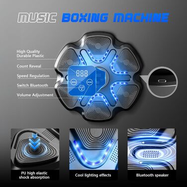 Інтелектуальний музичний бокс-машина Innopower з LED, Bluetooth, 9 режимів швидкості, з боксерськими рукавичками, для дітей і дорослих, для тренування та зняття стресу