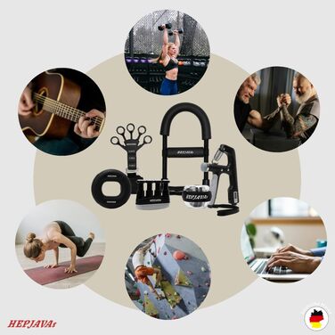 Набір для тренування рук HEPJAVA 6-в-1: тренажер пальців, хвату, передпліччя, гіроскопічна кулька, кільце для хвату, розтягувач пальців. Ідеально для силових тренувань та реабілітації