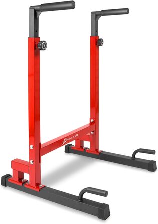Стійка для віджимань sourceFit Dip Stand Station Pro, важка, з'єднувач безпеки, для трицепса, підтягувань, віджимань, L-сітів, червона