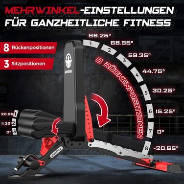 Пообoo Гантельна лава, регульована для дому, вантажопідйомність 1500 lbs, міцна лава для силових тренувань, позиції: пласка/похила/відхилена для комплексних тренувань Y160-Чорний