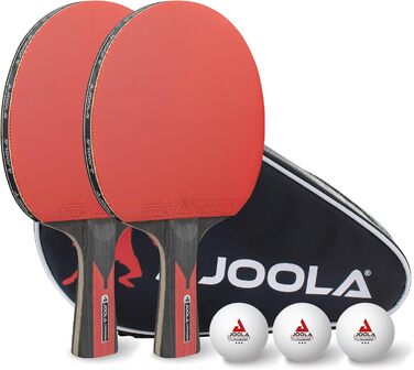 JOOLA Набір для настільного тенісу Duo Carbon: 2 ракетки, 3 м'ячі, чохол, 6 предметів, червоний/чорний