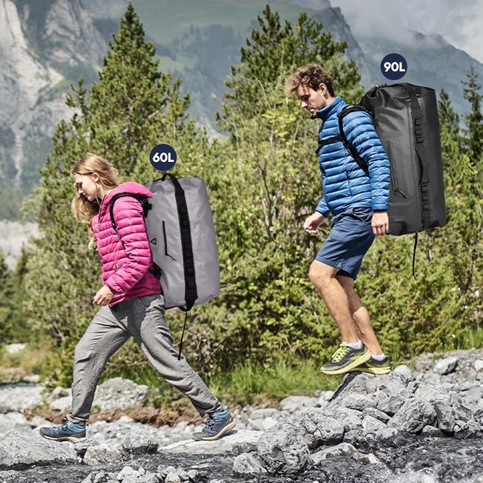 Водонепроникний рюкзак Haimont 90L, RollTop, для пляжу, човнів, каяків, кемпінгу, риболовлі та мотоциклів (Чорний)