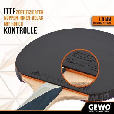 GEWO PS Blast Control – професійна ракетка для настільного тенісу, ITTF, з накладкою Thunderball 2, контроль, висока обертальність, 1,8 мм, ручка конкавна