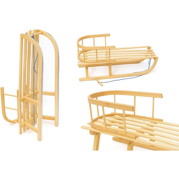 Дитячий санки на дереві з підніжкою та зимовим мішком, 90 см, з пудкою | 10 кольорів (сірий)