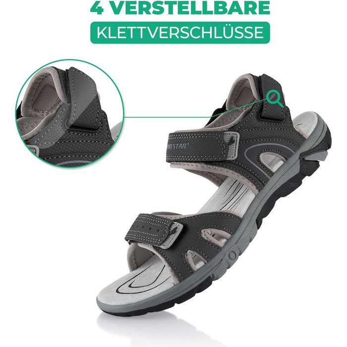 Трекінгові сандалії Fusskleidung для жінок та чоловіків, легкі літні сандалії з міцною прогумованою підошвою, сірі, розмір 37 EU