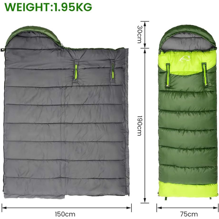Сплячий мішок-одеяло, трансформований, -10°C до 20°C, дихаючий, з'єдний, ультралегкий для відпочинку, кемпінгу, походів, альпінізму (ліва блискавка, армійський зелений)