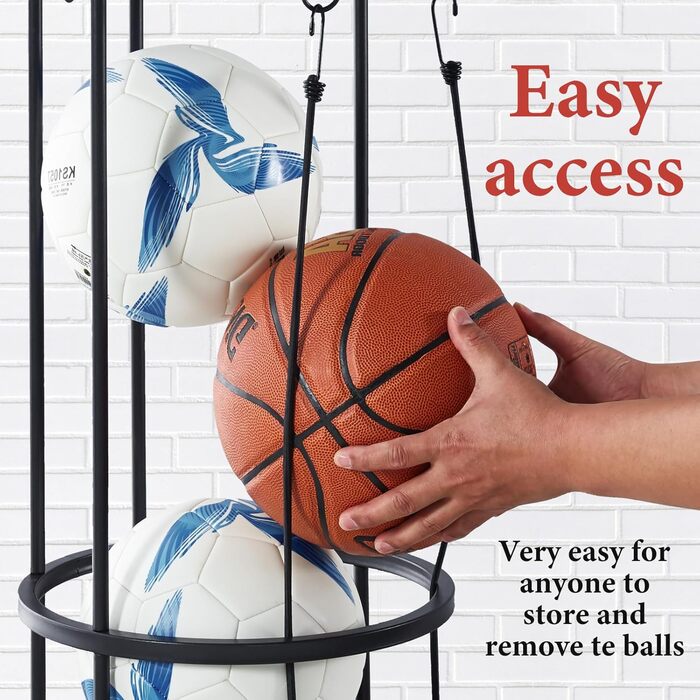 Стійка для зберігання м'ячів: футбольних, баскетбольних, волейбольних. Органайзер для спортивного інвентарю на стіну, чорний