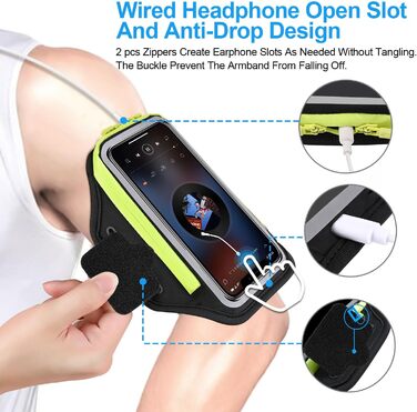 Спортивний браслет для телефону з кишенею для навушників, чорний. Сумісний з iPhone 17, 16, 15. Тримач для телефону 6.9 дюймів для бігу та фітнесу.