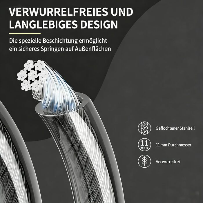 Скакалка з утяжеленням Hererope, 11 мм сталевий трос, металеві ручки, регульована довжина, для тренувань та фітнесу, чорний