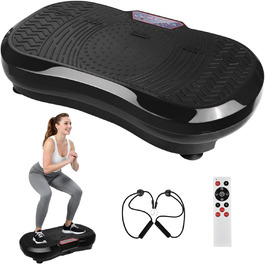 Вібраційна платформа TLGREEN з ультратихим мотором, 120 рівнів + 10 програм тренувань, з пультом дистанційного керування, тренувальні стрічки, для тренувань всього тіла, спалювання жиру, XL (68x38x14 см), чорна