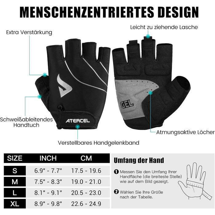Велосипедні рукавички ATERCEL для чоловіків та жінок, 5 мм SBR-подушка, дихаючі спортивні рукавички, амортизуючі MTB-рукавички, чорний, XL