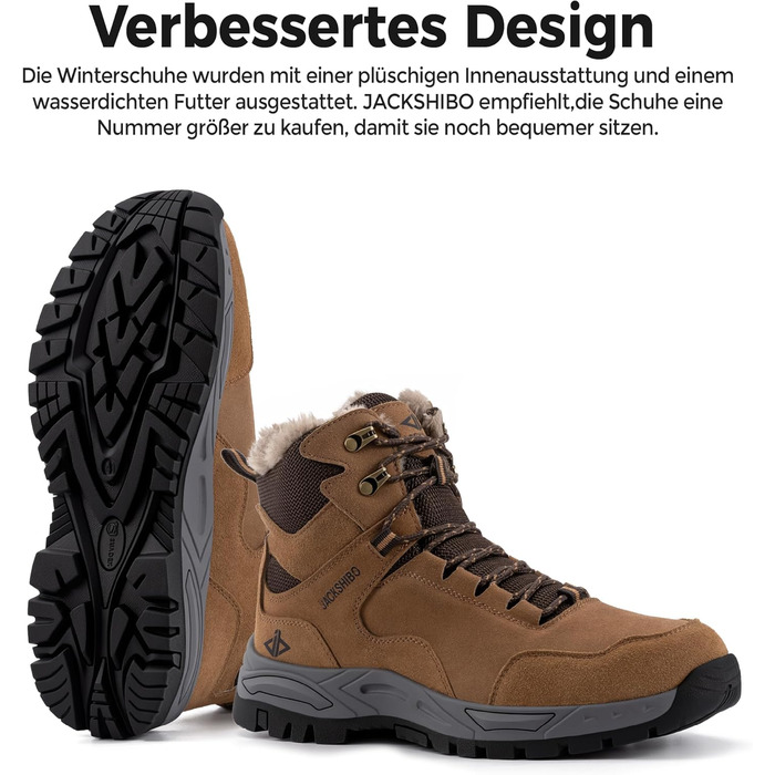 Зимові черевики JackShibo для чоловіків та жінок. Теплі, водонепроникні, з антиковзким покриттям. Зимові чоботи для активного відпочинку на природі. Розмір EU 43, колір коричневий.
