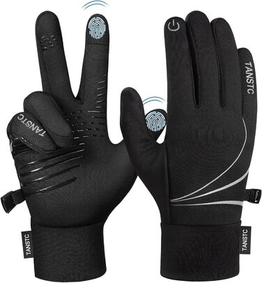Зимові рукавички TANSTC для чоловіків та жінок з підтримкою сенсорного екрану, теплі, водонепроникні, для катання на велосипеді, бігу та лижного спорту, чорного кольору