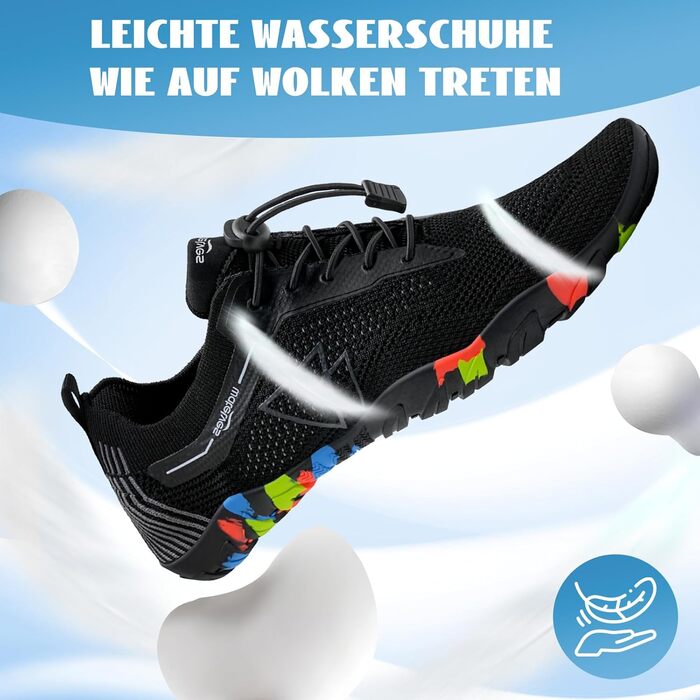 Водні шкарпетки WateLves для плавання, серфінгу та відпочинку на пляжі. Швидка сушка, дихаючі, розмір 36-48 EU (чорний трикутник, 41 EU)