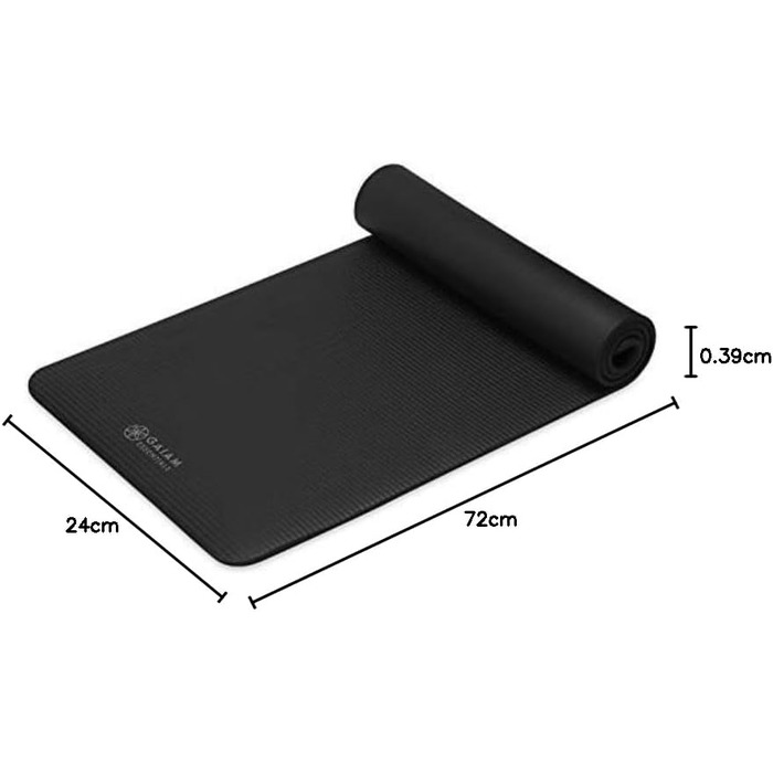 Yogamat Gaiam Essentials, товстий (1 см) чорний, 183x61 см, з ременем для транспортування - для йоги та фітнесу