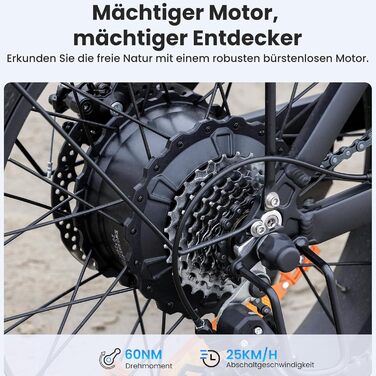 Електровелосипед складаний Touroll S1 20x4.0 дюйма, 48В 15.6Аг, фетбайк для бездоріжжя, пляжу та снігу, 100 км запас ходу, 60Нм мотор, 7-ступеневий, для чоловіків
