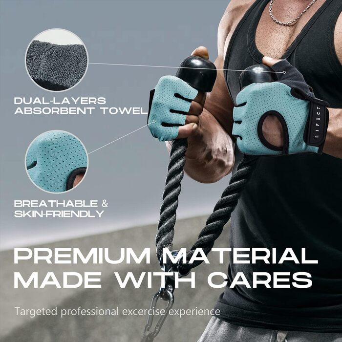 Тренувальні рукавички LIFECT без пальців з підтримкою зап'ястя, для важкої атлетики, кросфіту, чоловічі та жіночі, синій, розмір M