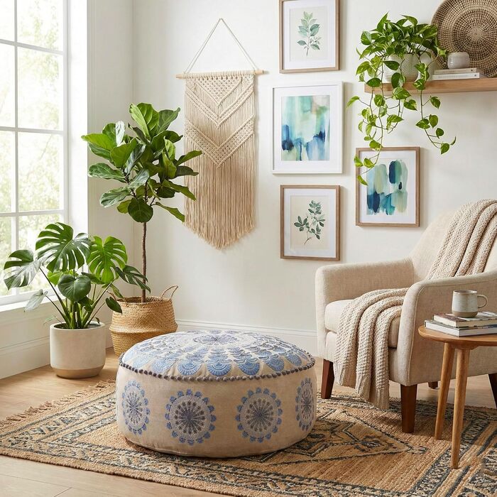 Пуф Mandala Life ART Blauer круглий синій 60x20 см, бавовна, бохо, для дому та тварин, без наповнювача
